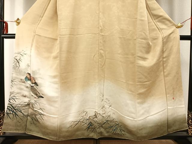 平和屋着物●訪問着 手描き 鴛鴦 暈し染め 金彩 さが美扱い 正絹 逸品 未使用 AABD0716fy