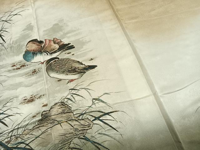平和屋着物●訪問着 手描き 鴛鴦 暈し染め 金彩 さが美扱い 正絹 逸品 未使用 AABD0716fy