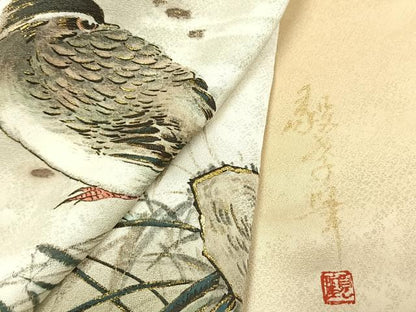 平和屋着物●訪問着 手描き 鴛鴦 暈し染め 金彩 さが美扱い 正絹 逸品 未使用 AABD0716fy