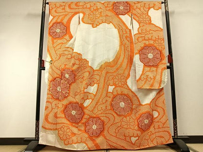 平和屋着物●豪華振袖　駒刺繍　絞り　舞花文　金彩　正絹　逸品　AABD0720fy