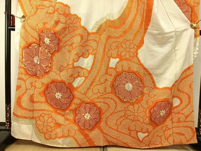 平和屋着物●豪華振袖　駒刺繍　絞り　舞花文　金彩　正絹　逸品　AABD0720fy