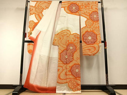 平和屋着物●豪華振袖　駒刺繍　絞り　舞花文　金彩　正絹　逸品　AABD0720fy
