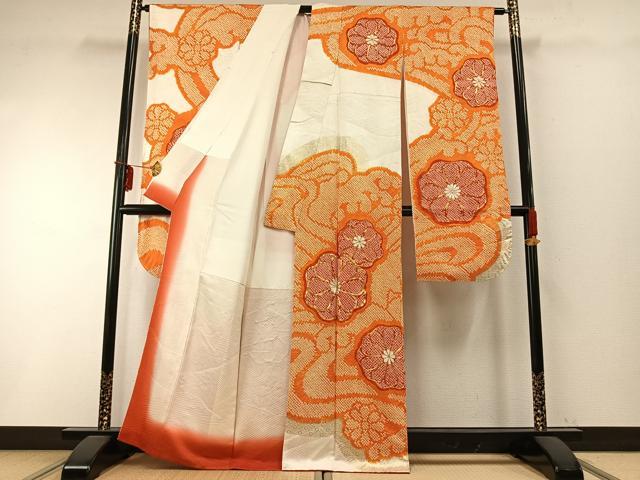 平和屋着物●豪華振袖　駒刺繍　絞り　舞花文　金彩　正絹　逸品　AABD0720fy