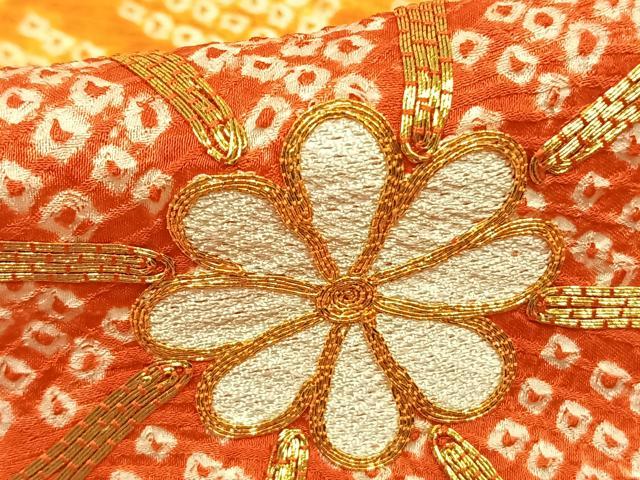 平和屋着物●豪華振袖　駒刺繍　絞り　舞花文　金彩　正絹　逸品　AABD0720fy