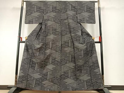 平和屋着物●上質な紬　100亀甲　切嵌文　正絹　逸品　AABD0722fy