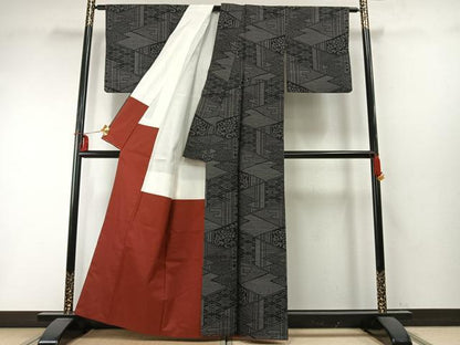 平和屋着物●上質な紬　100亀甲　切嵌文　正絹　逸品　AABD0722fy