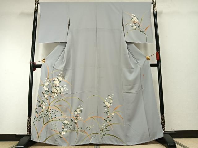 平和屋着物●訪問着 友禅 作家物 草花文 正絹 逸品 AABD0732fy