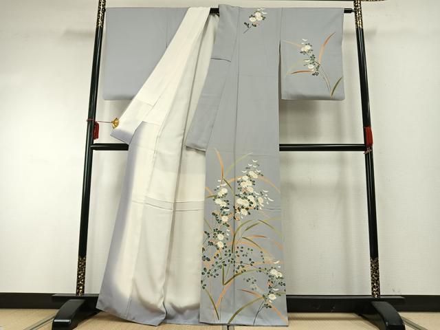 平和屋着物●訪問着 友禅 作家物 草花文 正絹 逸品 AABD0732fy