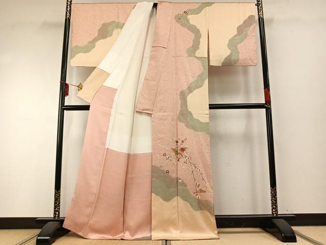 平和屋着物●訪問着　駒刺繍　扇面花文　金彩　正絹　逸品　AABD0739fy