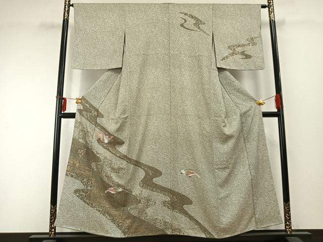 平和屋着物●訪問着　刺繍　流水飛鳥文　正絹　逸品　AABD0744fy
