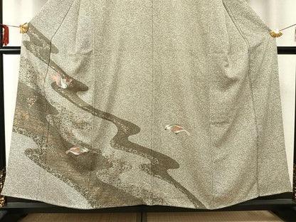 平和屋着物●訪問着　刺繍　流水飛鳥文　正絹　逸品　AABD0744fy