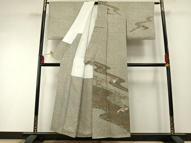 平和屋着物●訪問着　刺繍　流水飛鳥文　正絹　逸品　AABD0744fy