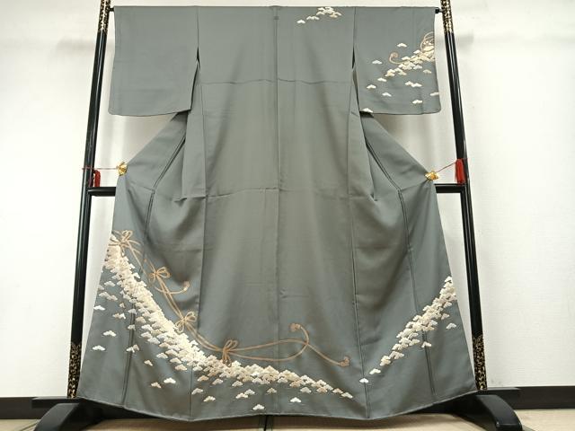平和屋着物●訪問着　駒刺繍　結び紐文　金彩　正絹　逸品　AABD0745fy