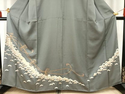 平和屋着物●訪問着　駒刺繍　結び紐文　金彩　正絹　逸品　AABD0745fy