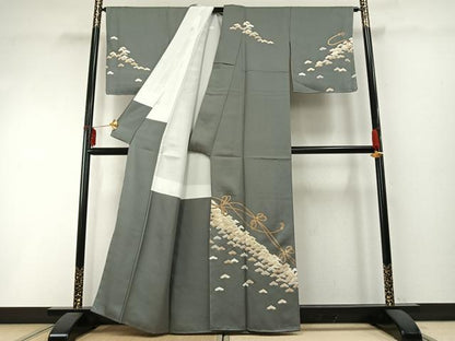 平和屋着物●訪問着　駒刺繍　結び紐文　金彩　正絹　逸品　AABD0745fy