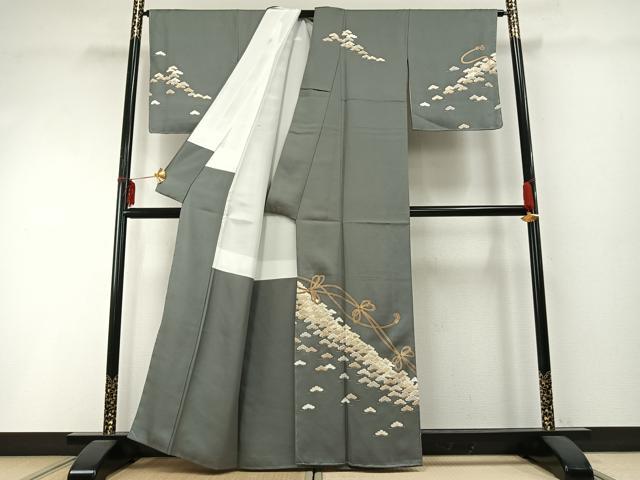 平和屋着物●訪問着　駒刺繍　結び紐文　金彩　正絹　逸品　AABD0745fy