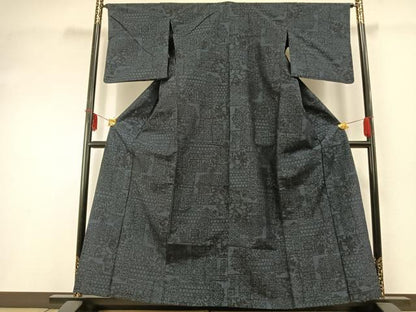 平和屋着物▽結城紬 単衣 100亀甲 色紙重ね文 正絹 逸品 AABD0756fy