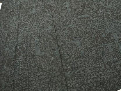 平和屋着物▽結城紬 単衣 100亀甲 色紙重ね文 正絹 逸品 AABD0756fy