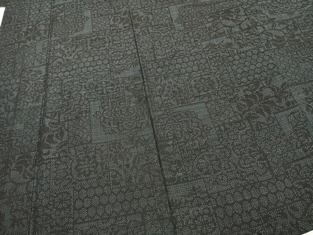 平和屋着物▽結城紬 単衣 100亀甲 色紙重ね文 正絹 逸品 AABD0756fy