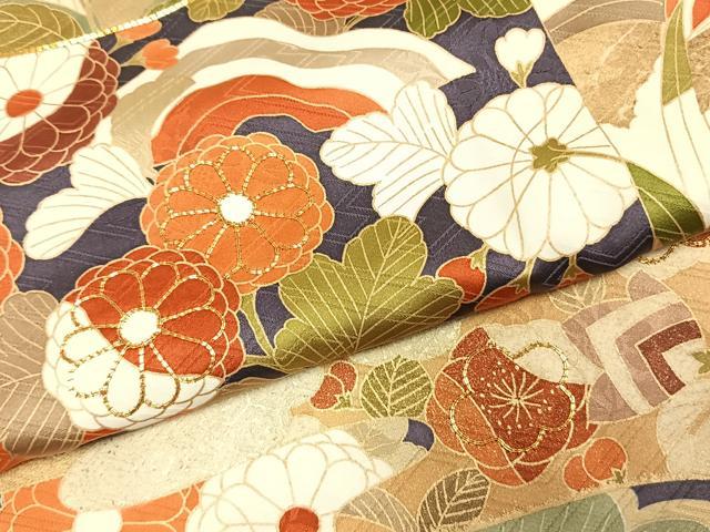 平和屋着物●豪華振袖　駒刺繍　草花文　金彩　正絹　逸品　AABD0760fy 平和屋着物○豪華振袖 駒刺繍 草花文 金彩 正絹 逸品 AABD0760fy