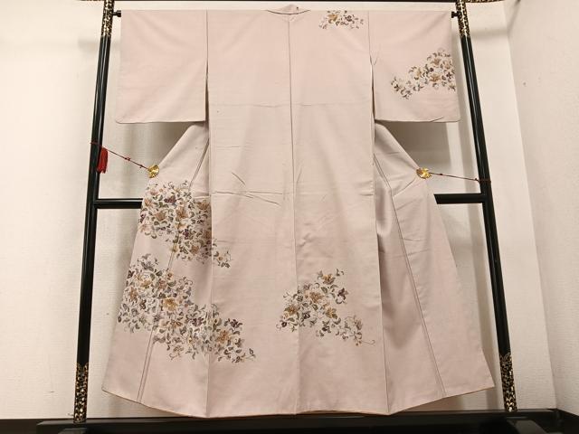 平和屋着物●訪問着　紬地　花唐草文　金彩　正絹　逸品　AABD0762ph