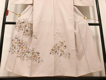 平和屋着物●訪問着　紬地　花唐草文　金彩　正絹　逸品　AABD0762ph