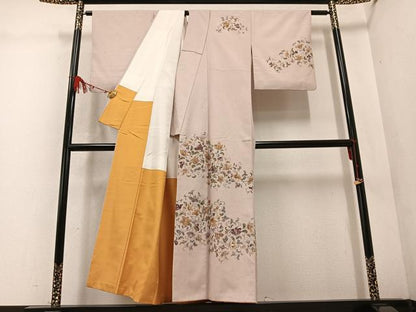 平和屋着物●訪問着　紬地　花唐草文　金彩　正絹　逸品　AABD0762ph
