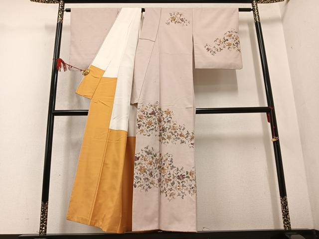 平和屋着物●訪問着　紬地　花唐草文　金彩　正絹　逸品　AABD0762ph