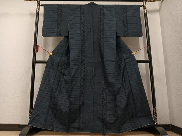 平和屋着物●結城紬　100亀甲　間道　正絹　逸品　AABD0768ph