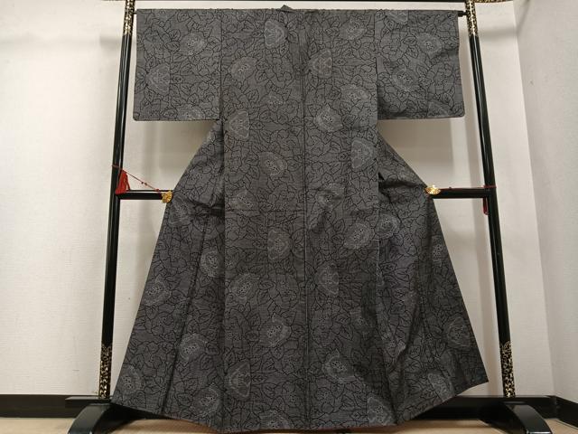 平和屋着物●本場大島紬　一元絣　草花文　正絹　逸品　AABD0772ph