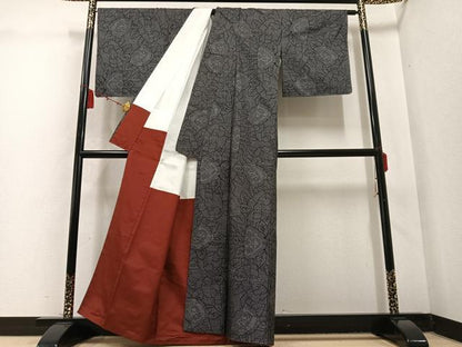 平和屋着物●本場大島紬　一元絣　草花文　正絹　逸品　AABD0772ph