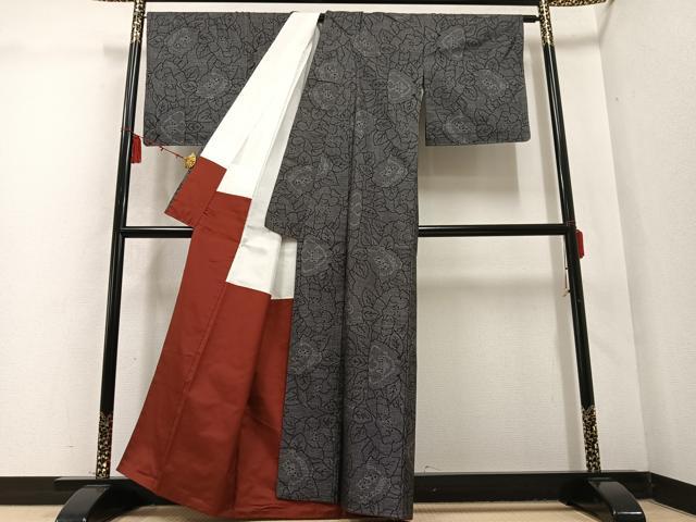 平和屋着物●本場大島紬　一元絣　草花文　正絹　逸品　AABD0772ph