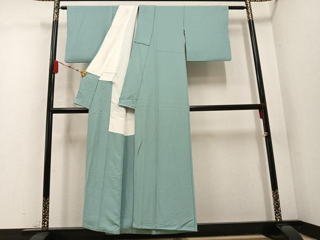 平和屋着物●本草木染作家 瑞鳳 色無地 青竹色 正絹 逸品 AABD0777ph