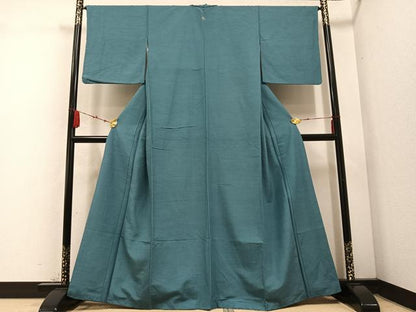 平和屋着物●上質な紬 色無地 浅縹色 正絹 逸品 AABD0780ph
