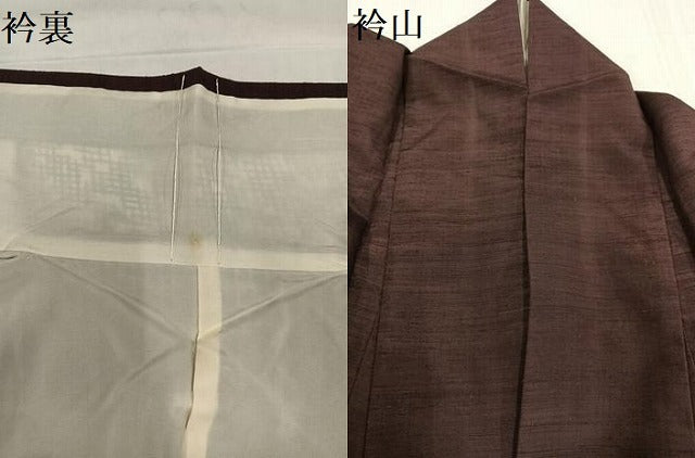 平和屋着物●上質な紬 色無地 濃色 正絹 逸品 AABD0790ph