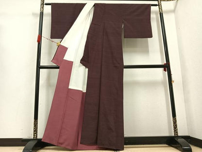 平和屋着物●上質な紬 色無地 濃色 正絹 逸品 AABD0790ph