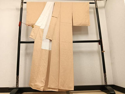 平和屋着物●上質な色無地　花唐草地紋　丁子色　正絹　逸品　AABD0794ph