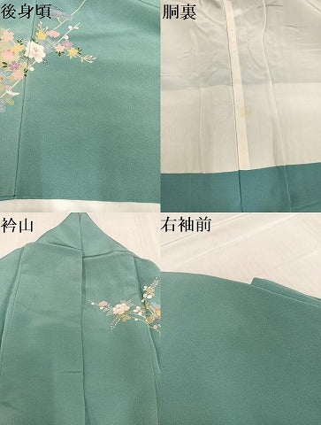 平和屋着物●訪問着　友禅　駒刺繍　枝花文　暈し染め　正絹　逸品　AABD0795ph