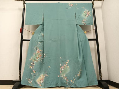 平和屋着物●訪問着　友禅　駒刺繍　枝花文　暈し染め　正絹　逸品　AABD0795ph