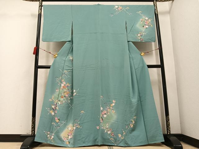 平和屋着物●訪問着　友禅　駒刺繍　枝花文　暈し染め　正絹　逸品　AABD0795ph