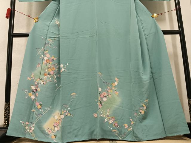 平和屋着物●訪問着　友禅　駒刺繍　枝花文　暈し染め　正絹　逸品　AABD0795ph