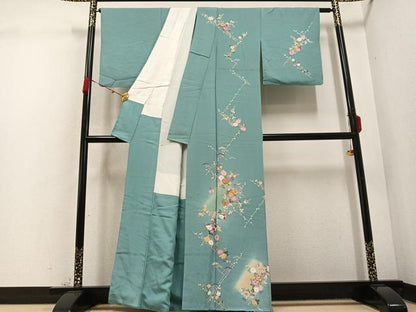 平和屋着物●訪問着　友禅　駒刺繍　枝花文　暈し染め　正絹　逸品　AABD0795ph