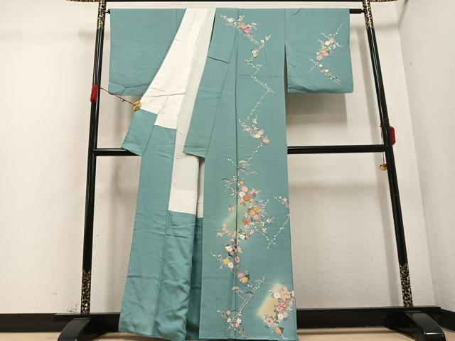 平和屋着物●訪問着　友禅　駒刺繍　枝花文　暈し染め　正絹　逸品　AABD0795ph