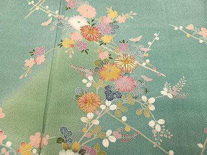 平和屋着物●訪問着　友禅　駒刺繍　枝花文　暈し染め　正絹　逸品　AABD0795ph