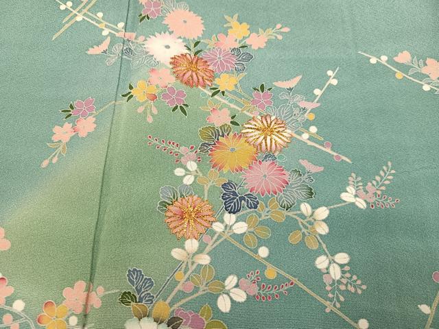 平和屋着物●訪問着　友禅　駒刺繍　枝花文　暈し染め　正絹　逸品　AABD0795ph
