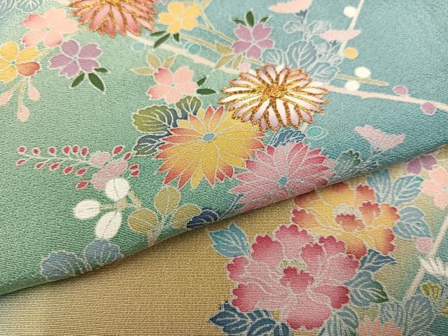 平和屋着物●訪問着　友禅　駒刺繍　枝花文　暈し染め　正絹　逸品　AABD0795ph
