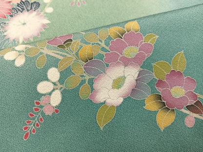 平和屋着物●訪問着　友禅　駒刺繍　枝花文　暈し染め　正絹　逸品　AABD0795ph