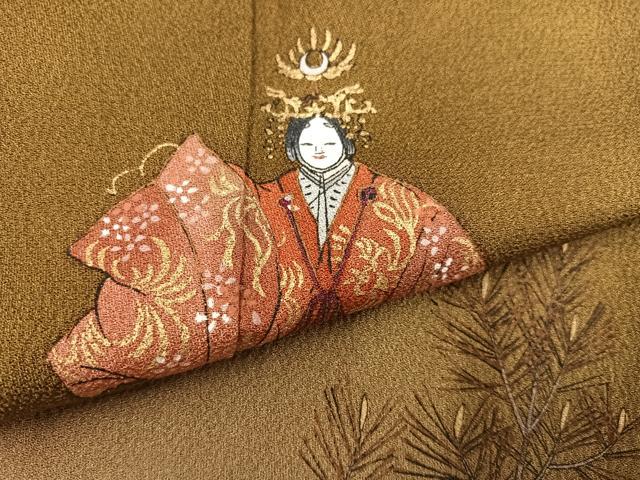 平和屋着物●訪問着　手描き　羽衣　女人松文　金彩　正絹　逸品　AABD0796ph