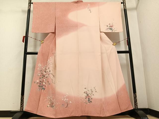 平和屋着物●訪問着　友禅　花鳥文　暈し染め　正絹　逸品　未使用　AABD0809ph