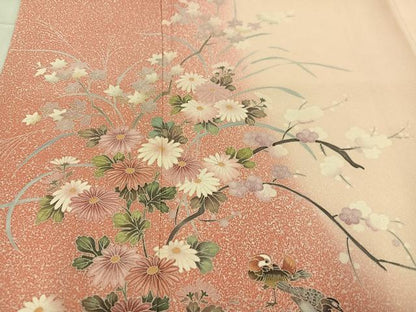 平和屋着物●訪問着　友禅　花鳥文　暈し染め　正絹　逸品　未使用　AABD0809ph